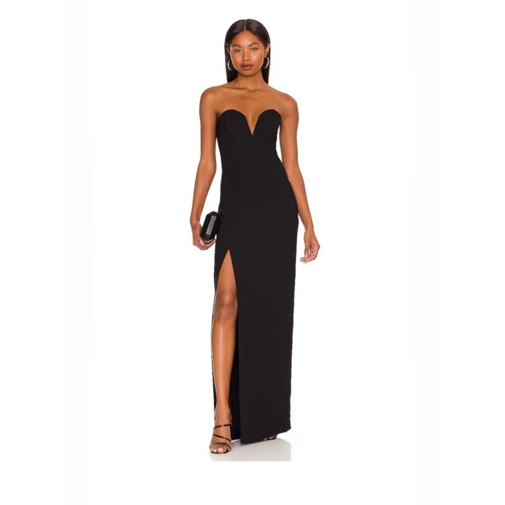 Amanda Uprichard Cherri Gown Black Strapless Maxi Dress Slit Revolve Large